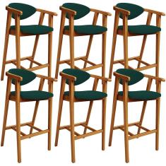 Kit 06 Banquetas Alta Para Cozinha Bancada Bar Sala de Jantar Fixa Cecília L02 Bouclê Verde - Lyam