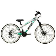  Bicicleta Aro 26 Vikingx Tuff 21v Alumínio Freio a Disco Aros Vmaxx Branco - Branco\Verde X25