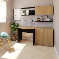 Mesa para Escritório 90cmx60cm 25mm Bramov Móveis Preto/Carvalho Mel