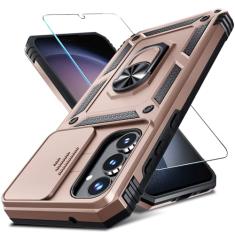 Janmitta Capa para Samsung Galaxy A35 5G embutida capa de lente de câmera deslizante + protetor de tela + suporte de anel de dedo, capa protetora de telefone de corpo inteiro resistente à prova de