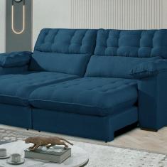 Sofá Retrátil e Reclinável Barcelona 210 cm Veludo com Molas Ensacadas Azul Marinho