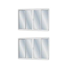 Kit com 2 Janelasde Alumínio de Correr 100x200cm 4 Folhas 2 Fixas com Vidro Liso Linha Soft Mgm Branco