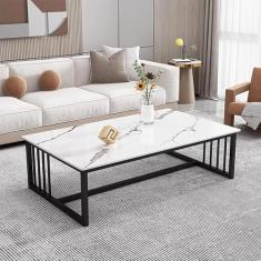 Mesa de centro de madeira, mesa central moderna retangular para coquetel, mesa de café minimalista de ardósia para sala de estar, escritório em casa