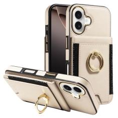 S. Tedazo Capa carteira compatível com iPhone 16 Plus com suporte para cartão de crédito e suporte de anel de rotação de 360°, capa flip de couro com bloqueio RFID à prova de choque para iPhone 16