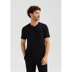 Camiseta Básica Masculina Slim Gola V Em Malha Flamê - Hering, P, Pret