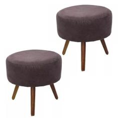 Kit 02 Puffs Banqueta Redondo Classic Suede Marrom - DS Móveis