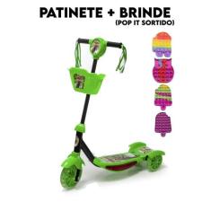 Patinete  Ajustável Dino + Presente Pop it - DM Toys