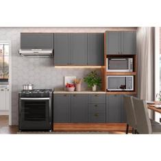 Cozinha Completa Bella 4 Peças (2Armários+1Balcão+1Paneleiro) C4P57 Nogal/Cinza - Carraro