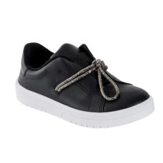 Tênis Feminino Moleca Casual Preto Fumê Cadarço Brilhante, Preto fume,