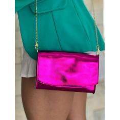 Bolsa Feminina Metalizada Lisa Barato Alça Corrente Removivel De Ombro