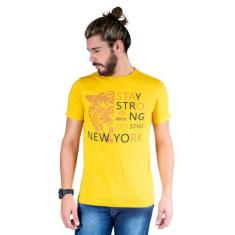 Camiseta Mister Fish Estampado Stay Strong Ney York City, M, Mostarda