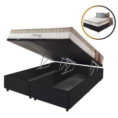 Cama Box Baú Queen Preto + Colchão Molas Ensacadas Houston Pillow Inn 158x198x70cm