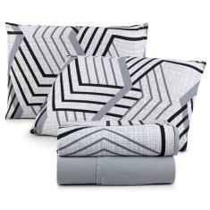 Jogo Cama Lençol Sonnet King Malha Estampada 100% Algodão 4 Peças - Geométrico - Cinza