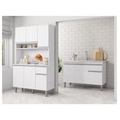 Balcão de Pia Tatiane 120 cm e Armário Cozinha Kit Márcia Ambiente Branco Brilho - ajl