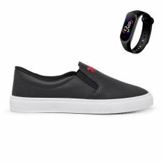 Kit Tênis Iate Polo Legítimo Slip On Masculino + Relógio Digital Touch