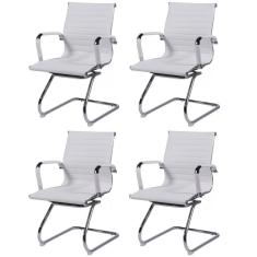 Kit 4 Cadeiras Para Escritório Interlocutor Base Fixa Esteirinha Corino 3301 Or Design Branco