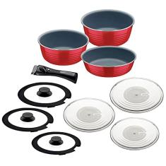 Jogo de Panelas Multiuso Tramontina Itria em Alumínio com Revestimento Cerâmico e Cabo Removível Vermelho 10 Peças