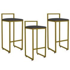 Kit 03 Banquetas Altas Para Cozinha Sala De Jantar Hanna L02 Dourado L