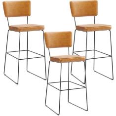 Kit 3 Banquetas Altas Cozinha Sala Jantar Base Em Aço Fixa Allana L02 