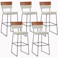 Kit 05 Banquetas Altas Sala Jantar Allana L02 Faixa material sintético