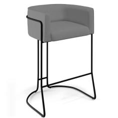 Banqueta Decorativa Fixa Base de Aço Preto Betina D02 Veludo Cinza C-3