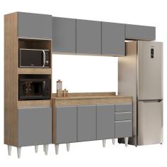 Armário De Cozinha Modulada 4 Peças Cp11 Balcão Com Tampo Castanho/cinza - Lumil