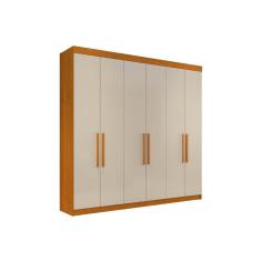Guarda Roupa Casal França 6 Portas de Bater 4 Gavetas MDF-MDP Cinamomo-off White Conquista Móveis