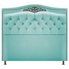 Cabeceira Estofada Yasmim 160 cm Queen Size Suede Azul Tiffany