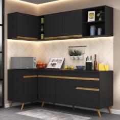 Cozinha Compacta de Canto Veneza GB Multimóveis MP2058 com Armário e Balcão Preta