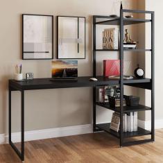 Mesa Escrivaninha Flex Industrial Aço 4 Prateleiras ônix/preto - Panorama Móveis