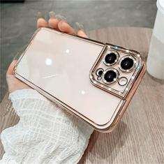 Capa protetora macia com strass e brilho de luxo para iPhone 14 13 12 11 Pro Max Mini XS X XR 7 8 Plus SE Plating Silicone Clear Cover, Gold, para iPhone 14 Pro