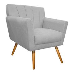 Poltrona Laura Pés Palito Mel Suede Branco - ADJ Decor