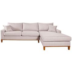 Sofa Living California 4 Lugares Chaise Lado Esquerdo Revestido Linho Base Madeira Cor:Champagne