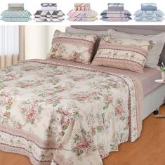 Jogo de Cama Lençol 4 Peças Queen Com Elástico Estampado 158x198x30cm - BF Colchões