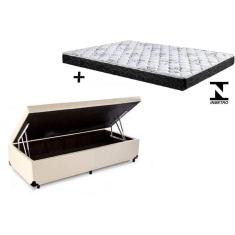 Cama Box Baú Solteiro Conforto Sintético Bege + Colchão Solteiro Conforto Espuma D23  14x88x188