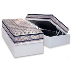 Cama Box Baú Solteiro: Colchão Molas MasterPocket Ensacadas Paropas   Blue + Base CRC Courano White(88x188)