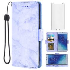 Asuwish Compatível com Samsung Galaxy J7 Star J 7 Crown 7J Refine 2018 J7V V 2ª geração e protetor de tela de vidro temperado com suporte para cartão, capas de telefone de mármore para Glaxay Aura