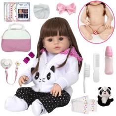 Boneca Reborn Panda 100% Vinil Com Diversos Itens - Cegonha Reborn Dol