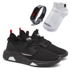 Kit Tênis Meia Venetto Caminhada + Relógio Digital + Meias, Preto, 42