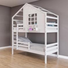 Beliche Casinha com Janela e Grade de Proteção Madeira Maciça Branco H