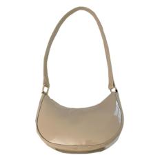 Bolsa noturna de couro envernizado brilhante Mini Hobos axila bolsa de ombro, Nude.