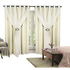 Cortina Corta Luz 4,00m X 2,80m 100% Blackout Com Voil Palha Para Sala