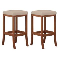 Kit 2 Banquetas Média Estofada Barcelona 38x64Cm Bancada Madeira Maciç