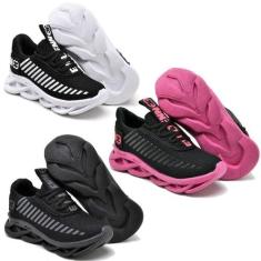 kit 3 Tênis Infantil Menina Evoltenn Sola Trança Escolar Preto e Pink,