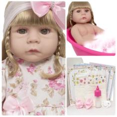 Boneca Reborn Loira Abigail Recém Nascida Pode Dar Banho - Cegonha Reb