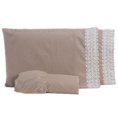 Jogo De Cama Casal Padrão 03Pçs Percal Liso 200 Fios Caqui