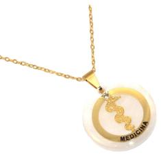 Colar Cordão Profissão Medicina Enfermagem Folheado 18k