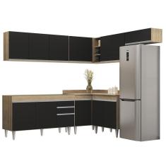 Armário De Cozinha Modulado De Canto 7 Peças Cp22 Balcão Sem Tampo Castanho/preto - Lumil