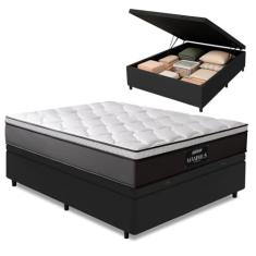 Cama Box Baú Casal Colchão Gazin Maximus Molas Ensacadas 138x188x65cm Cinza/Preto - Suporta até 120kg por Pessoa