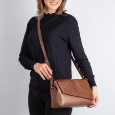 Bolsa tiracolo de couro croco com tampa Rose-Feminino